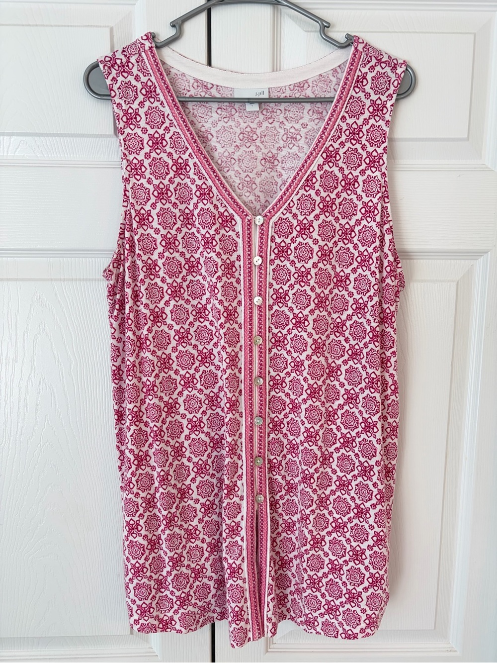 NWOT J.Jill Pink Flower Print Sleeveless Button Up Tunic Blouse Shirt Size